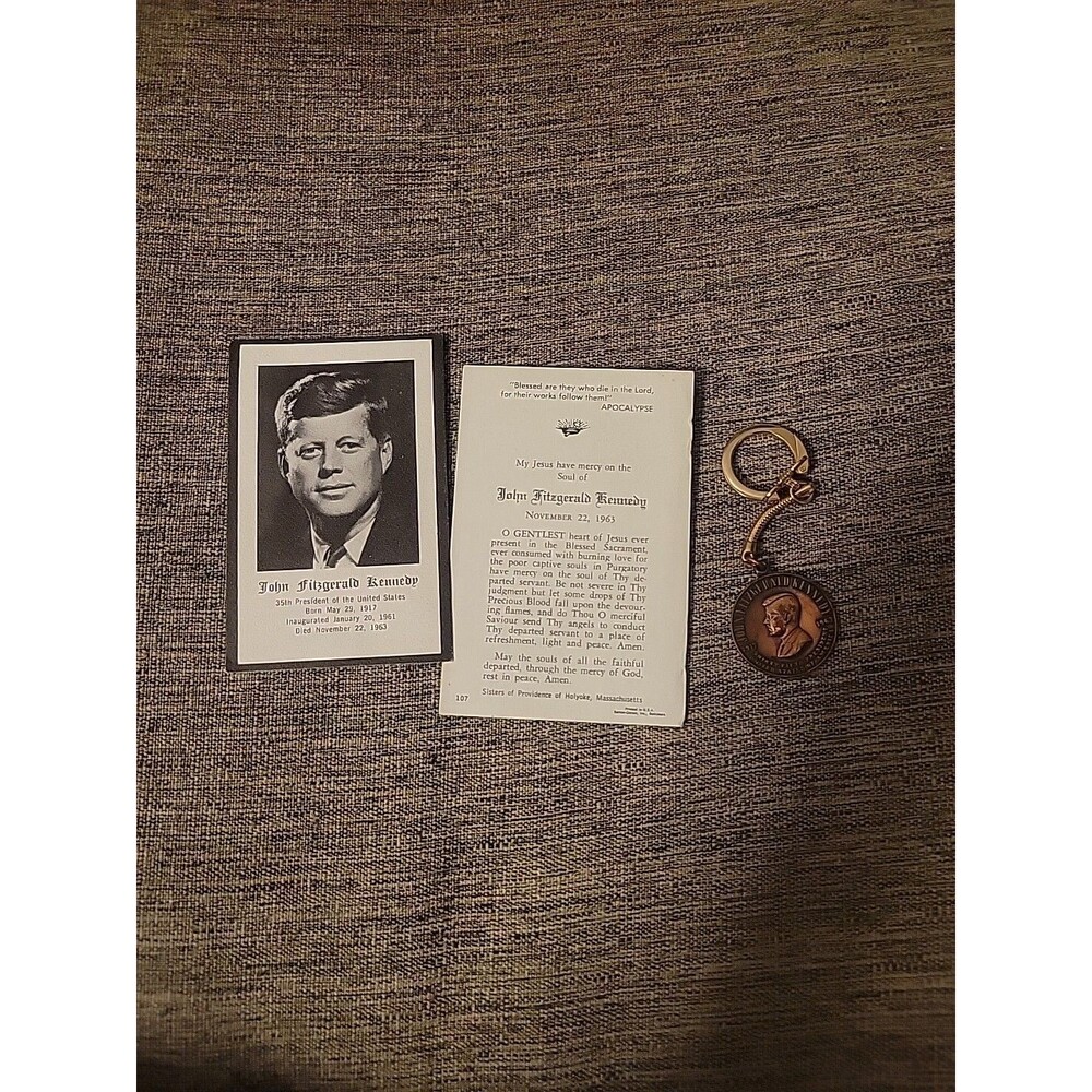 2 John F Kennedy Funeral Memorial Death Prayer Cards Keychain JFK Photo 1963